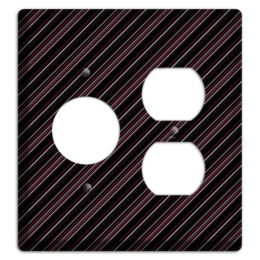 Black with White and Burgundy Angled Pinstripe Receptacle / Duplex Wallplate