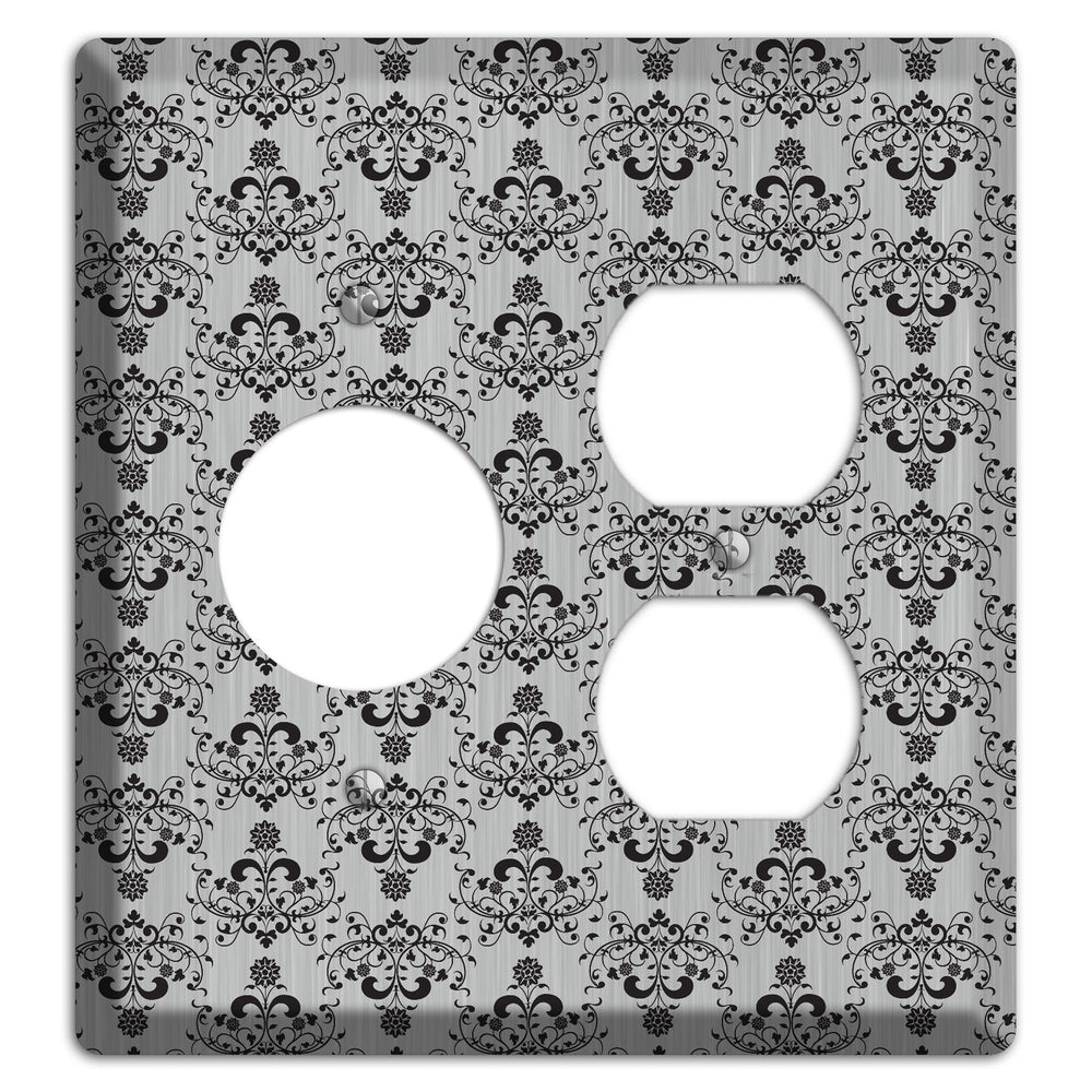 Black Cartouche Half Drop Stainless Steel Receptacle / Duplex Wallplate