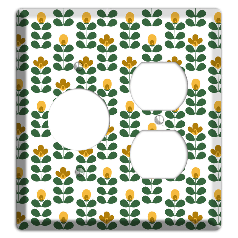 Multi Mustard Deco Floral Half Drop Receptacle / Duplex Wallplate