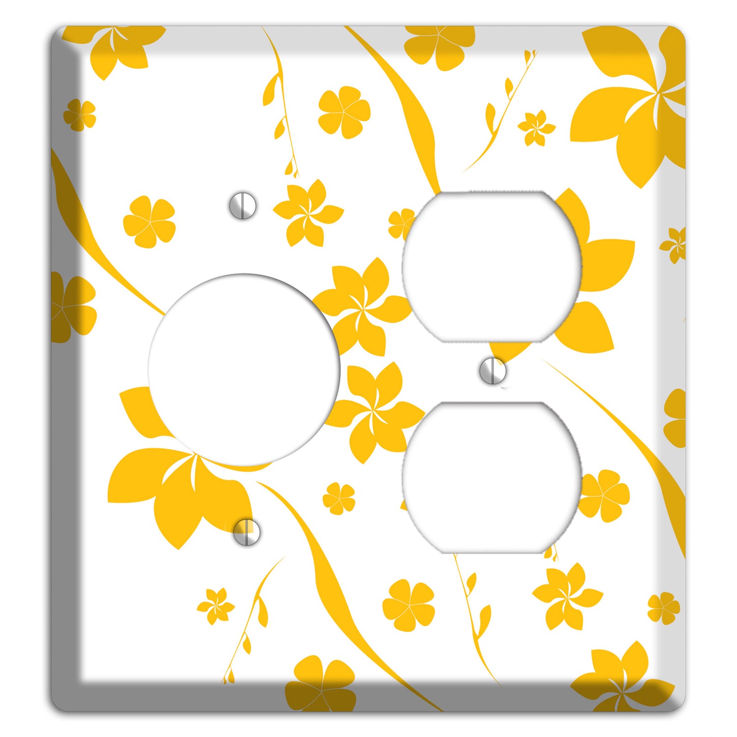 White with Yellow Flower Receptacle / Duplex Wallplate