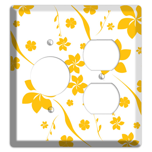 White with Yellow Flower Receptacle / Duplex Wallplate