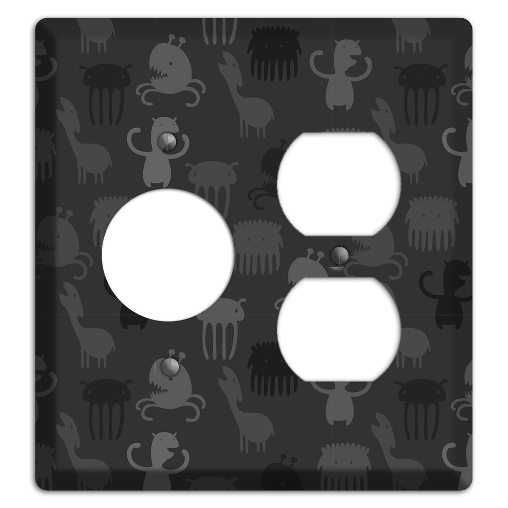 Silly Monsters Black and Grey Receptacle / Duplex Wallplate