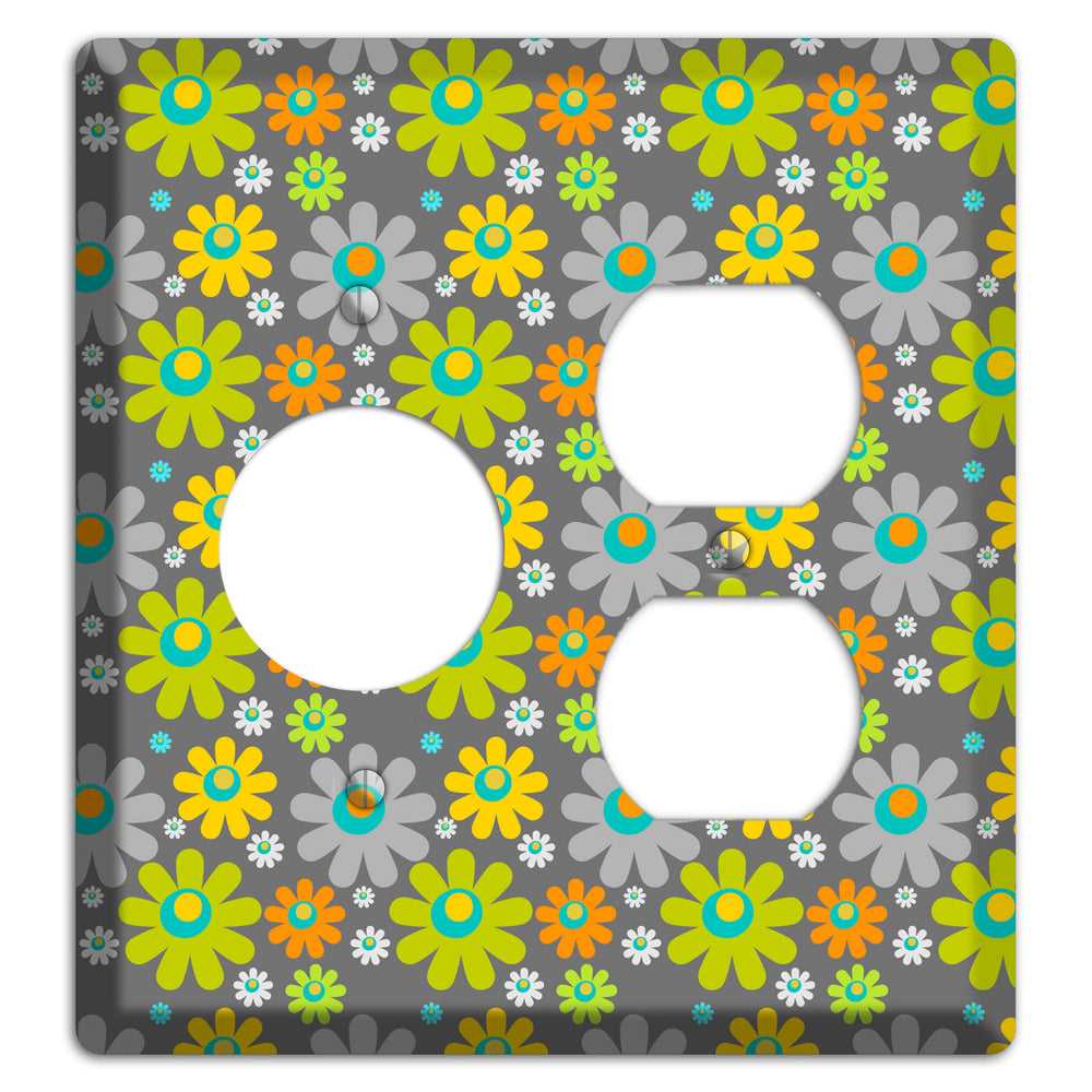 Grey and Yellow Flower Power Receptacle / Duplex Wallplate