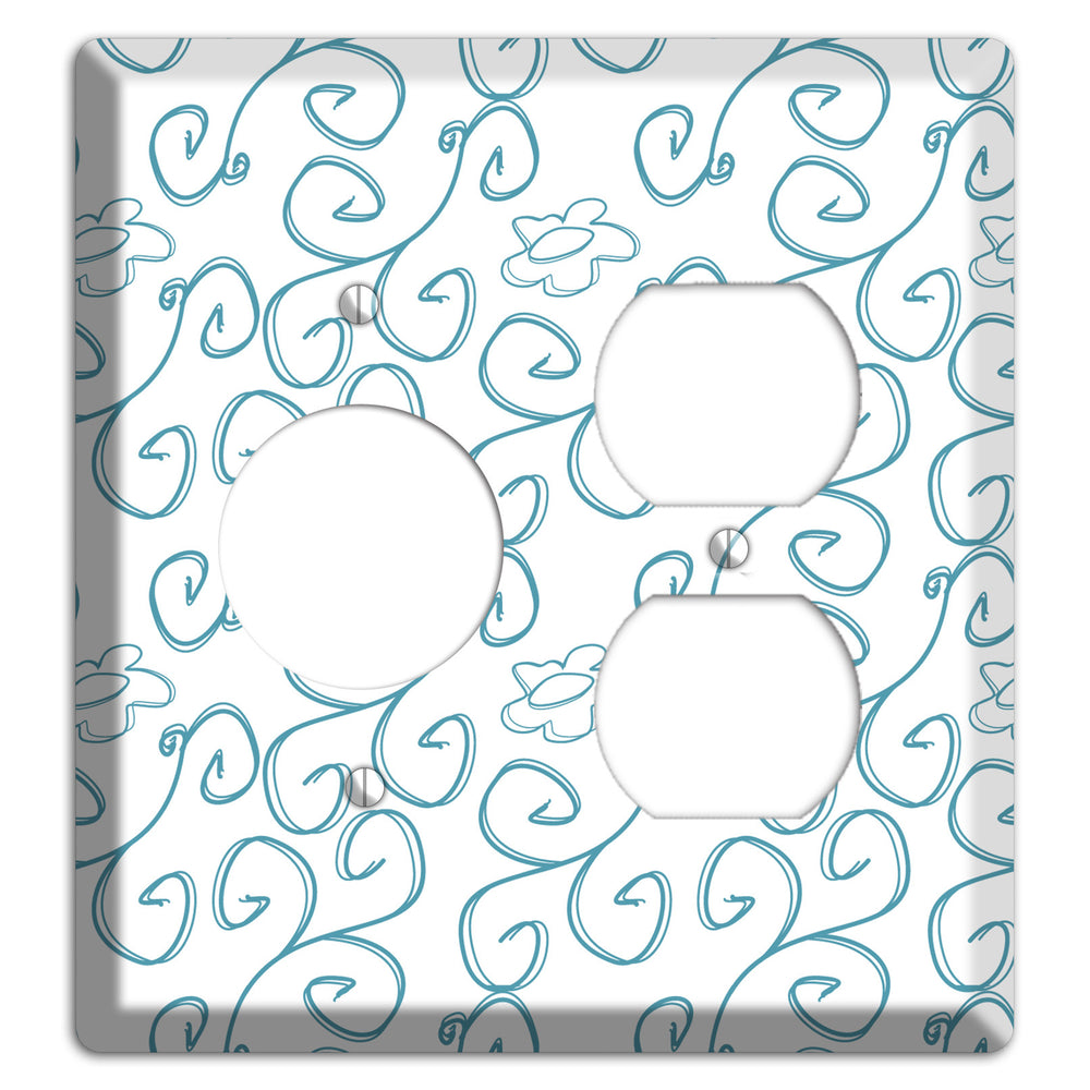 Blue Scroll Flower Contour Receptacle / Duplex Wallplate