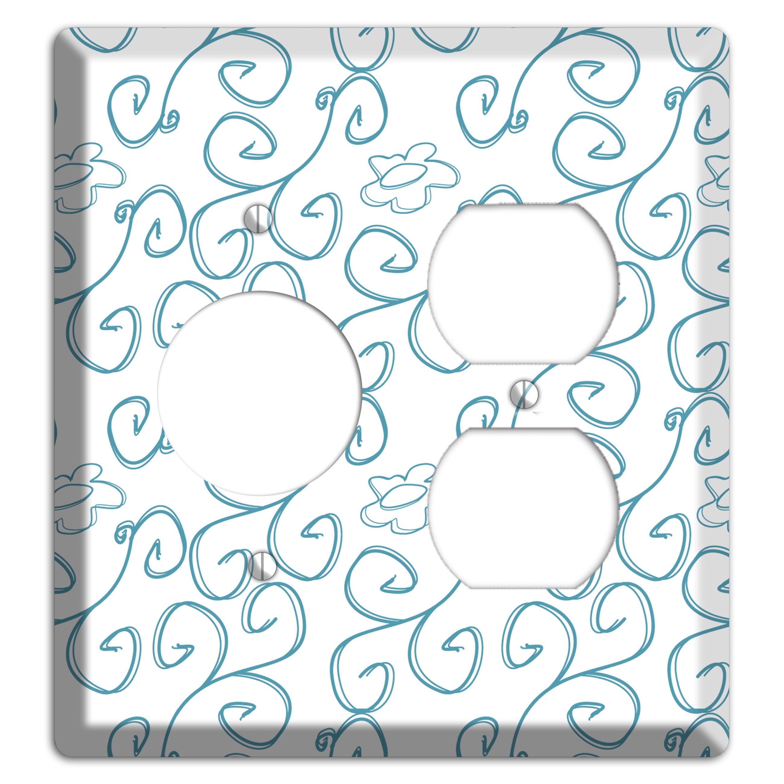 Blue Scroll Flower Contour Receptacle / Duplex Wallplate