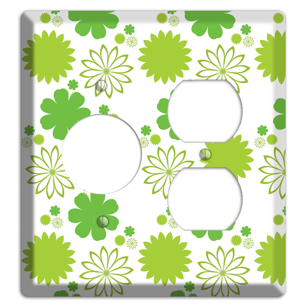 White with Multi Green Floral Contour Receptacle / Duplex Wallplate