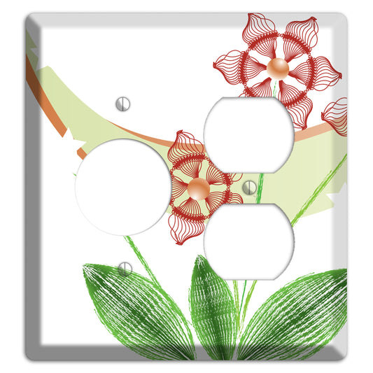 Green Abstract Flowers Receptacle / Duplex Wallplate