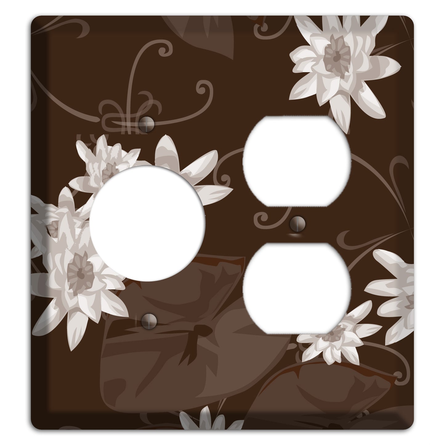 Brown with White Blooms Receptacle / Duplex Wallplate