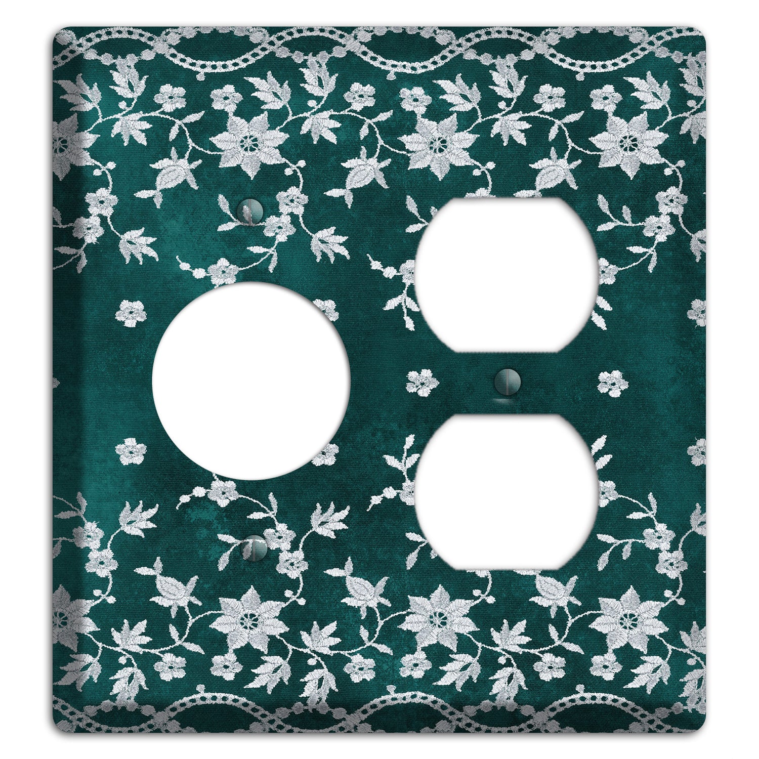 Embroidered Floral Teal Receptacle / Duplex Wallplate