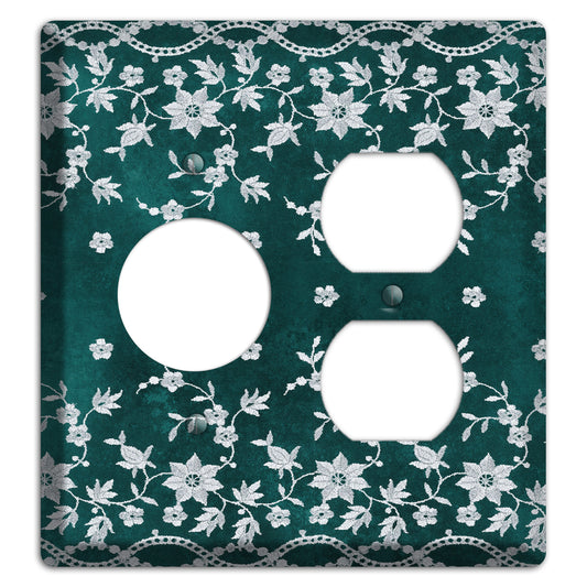 Embroidered Floral Teal Receptacle / Duplex Wallplate