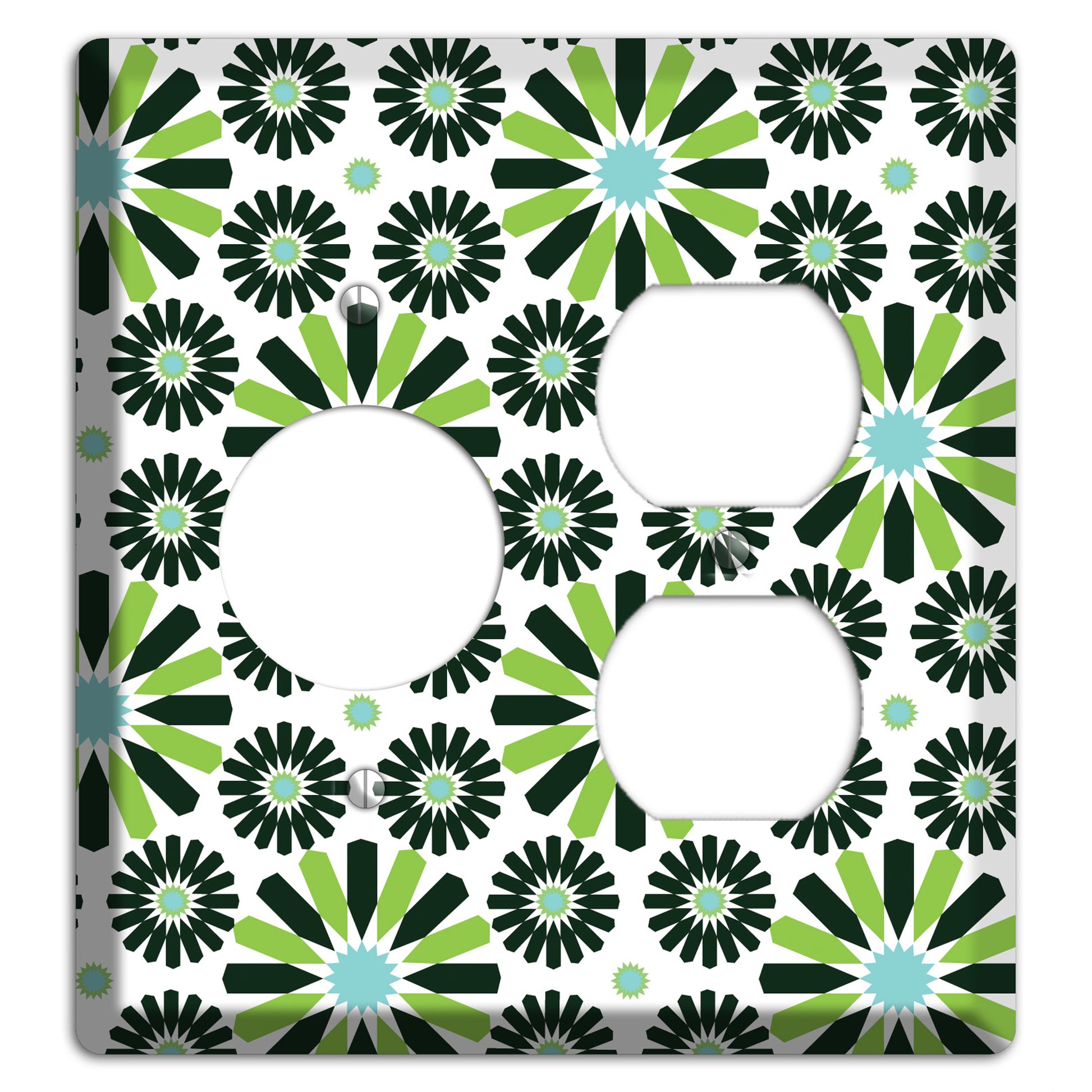 Lime and Teal Scandinavian Floral 2 Receptacle / Duplex Wallplate