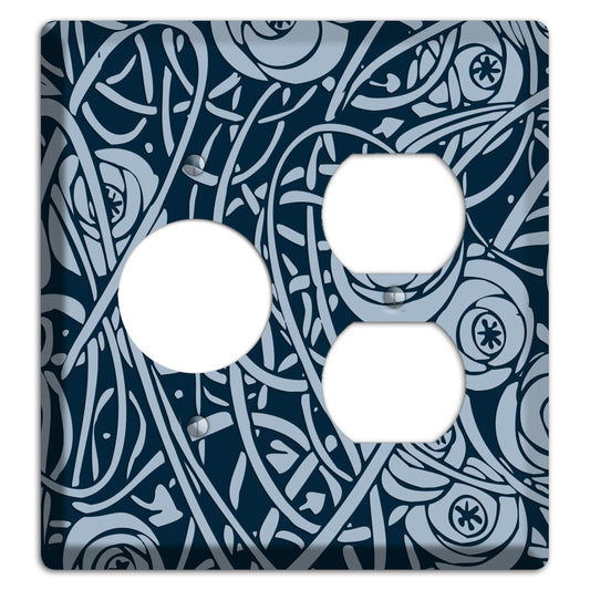 Navy Abstract Floral Receptacle / Duplex Wallplate