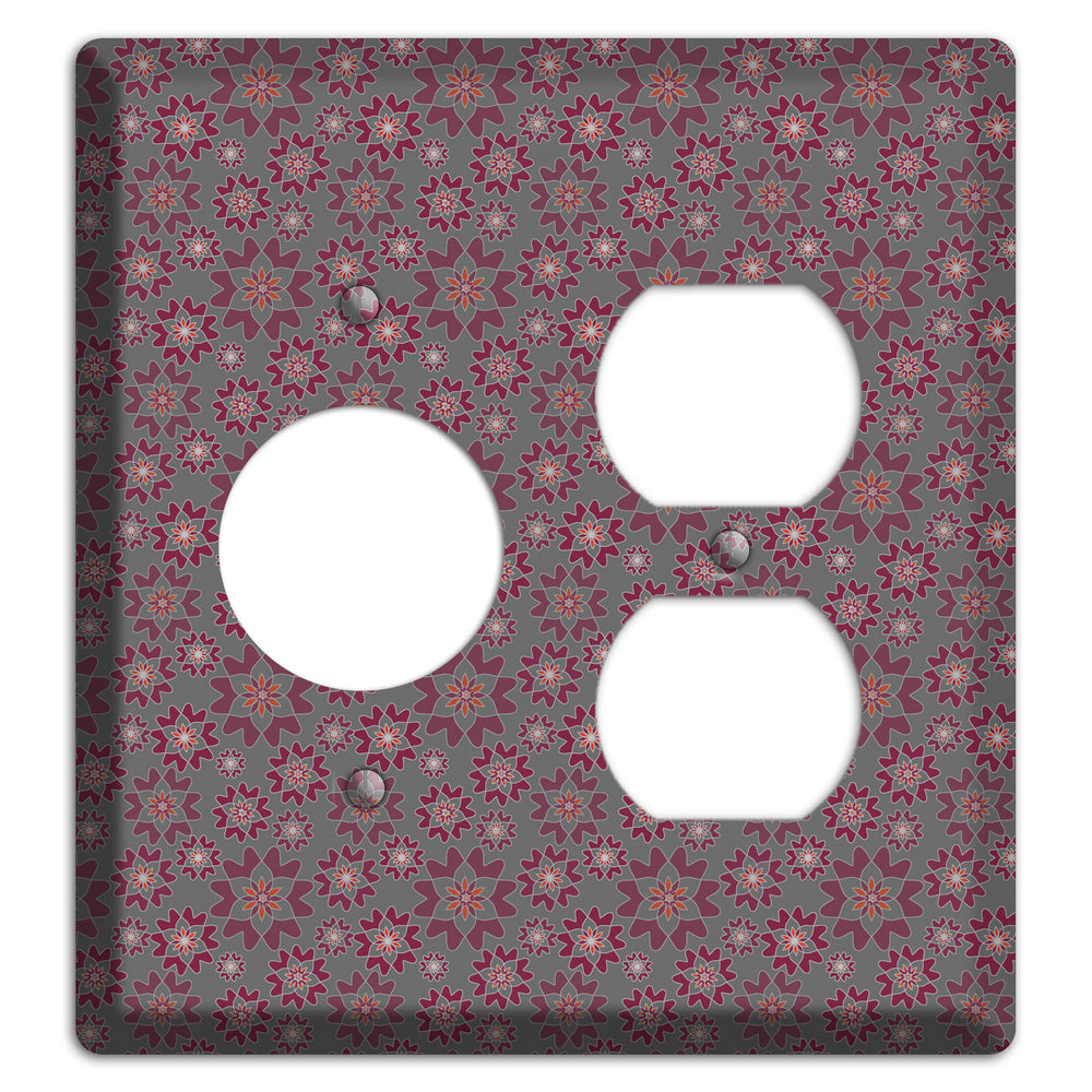 Grey with Tiny Burgundy Retro Suzani Receptacle / Duplex Wallplate