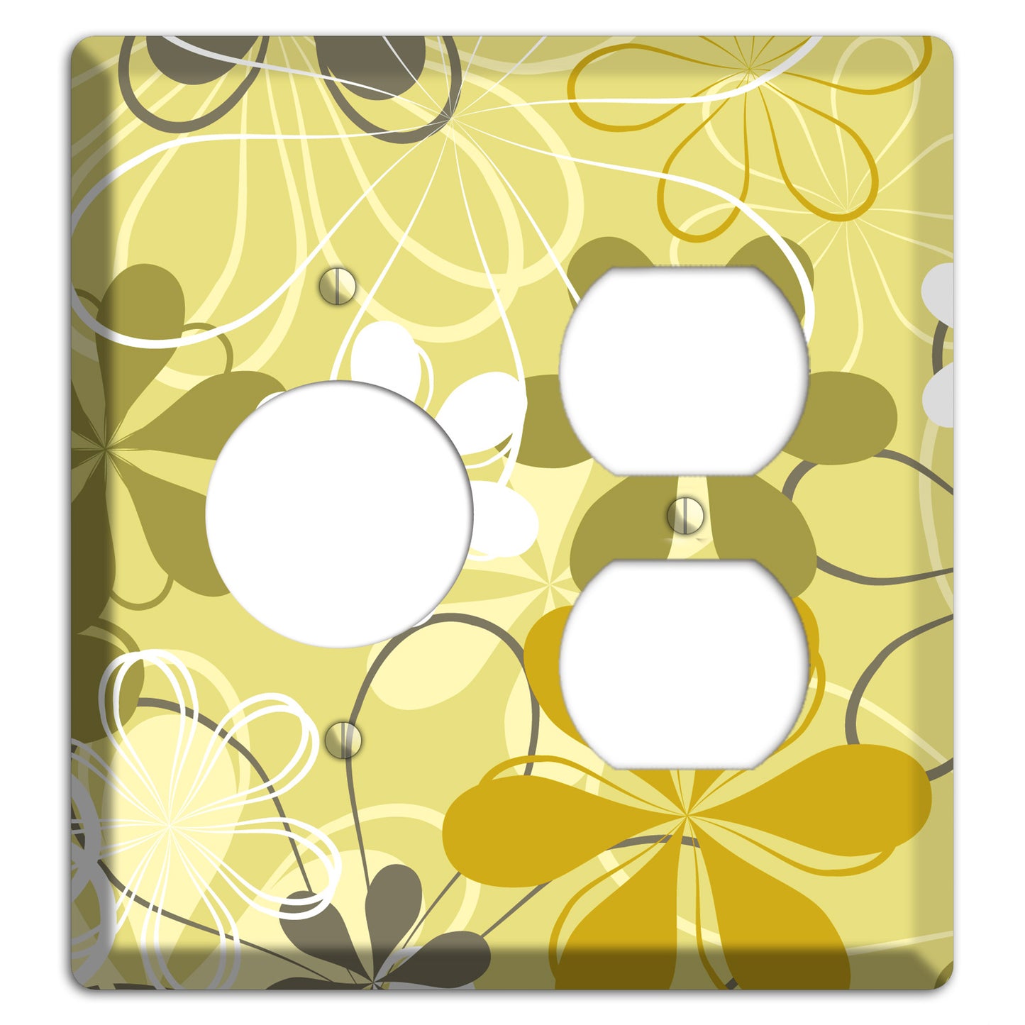 Olive Retro Flowers Receptacle / Duplex Wallplate