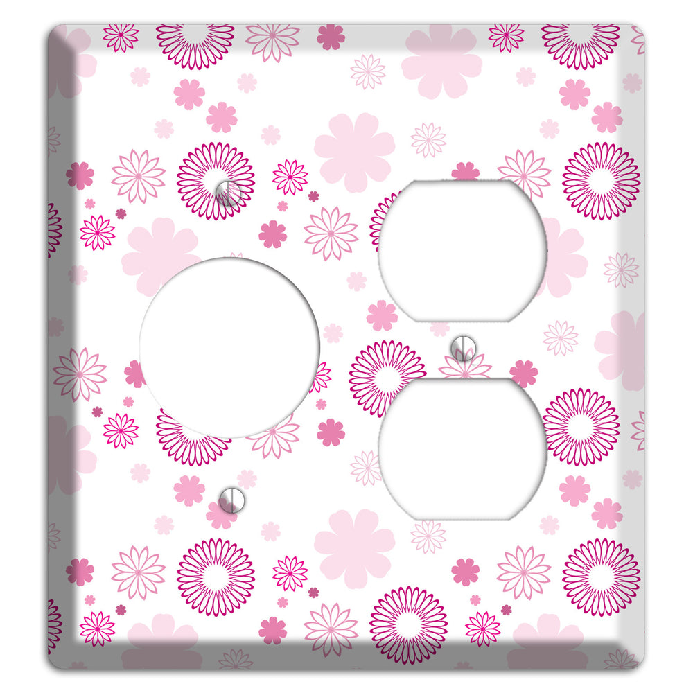White with Pink and Purple Floral Contour Retro Burst Receptacle / Duplex Wallplate