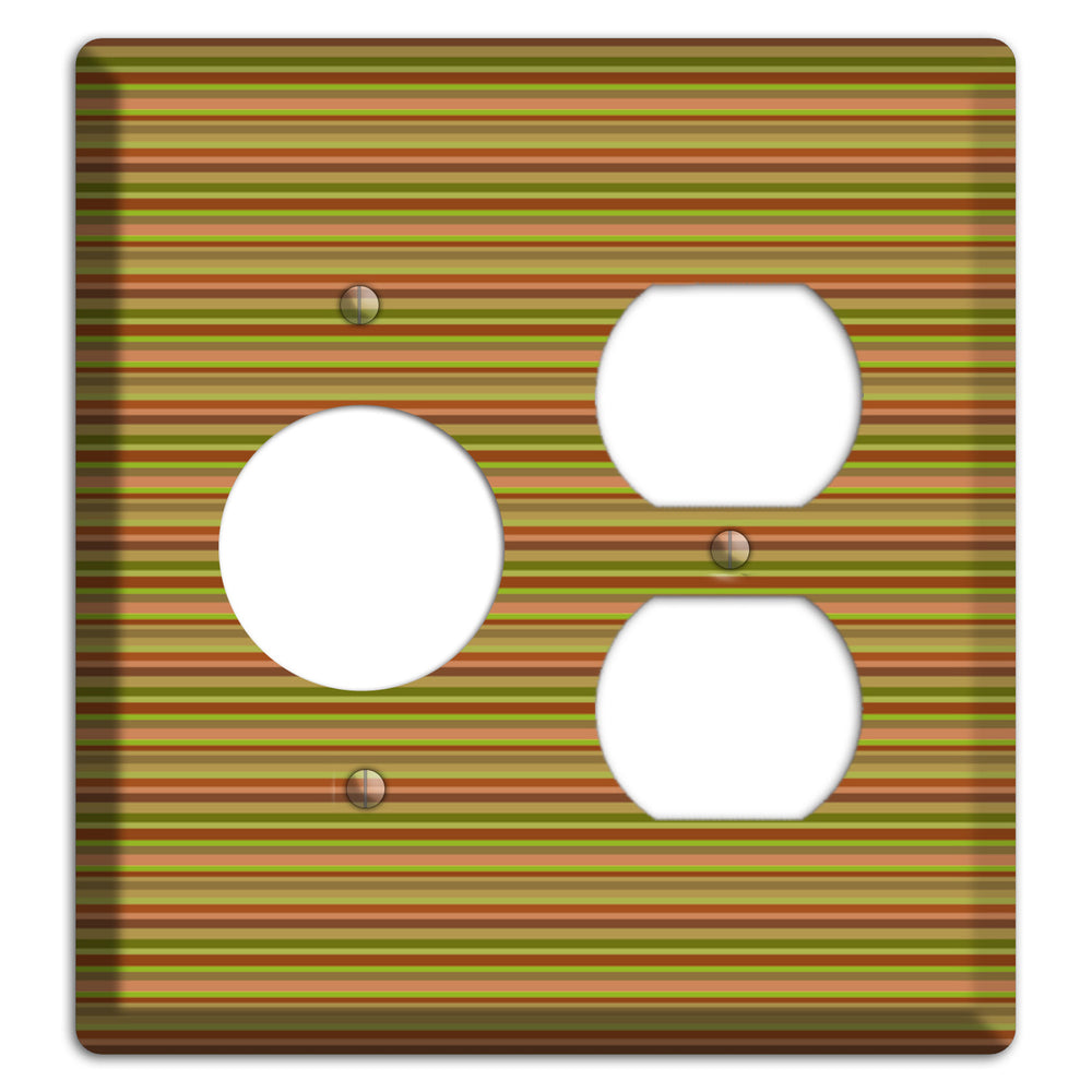 Multi Olive Burgundy Horizontal Stripes Receptacle / Duplex Wallplate