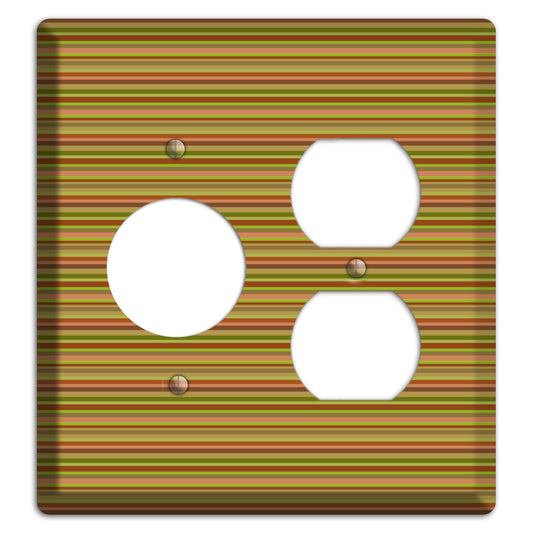 Multi Olive Burgundy Horizontal Stripes Receptacle / Duplex Wallplate