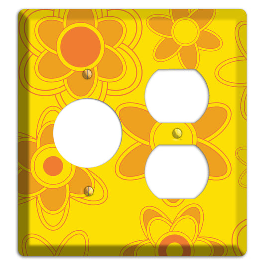 Yellow with Orange Retro Floral Contour Receptacle / Duplex Wallplate