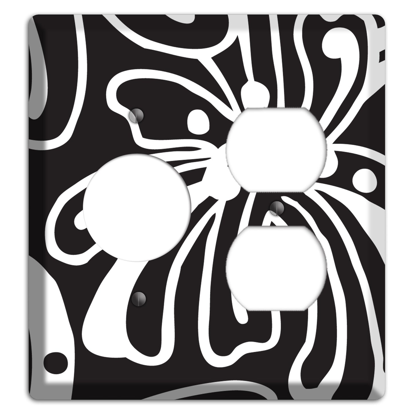 Black with White Flower Receptacle / Duplex Wallplate