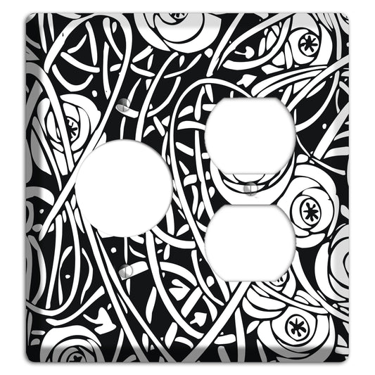 Black and White Deco Floral Receptacle / Duplex Wallplate