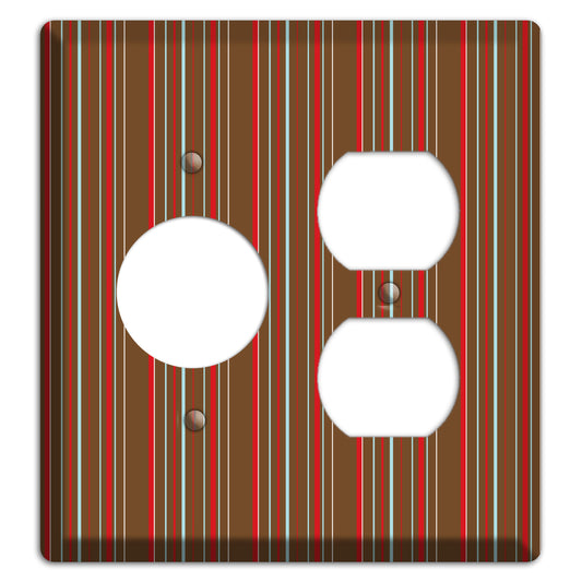 Brown Red and Dusty Blue Vertical Stripes Receptacle / Duplex Wallplate