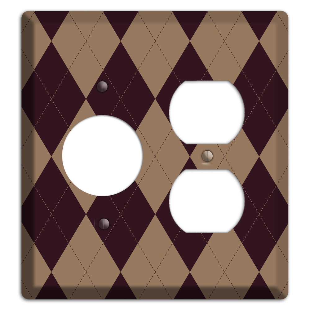 Burguny and Beige Argyle Receptacle / Duplex Wallplate