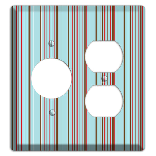 Dusty Blue with Red and Brown Vertical Stripes Receptacle / Duplex Wallplate