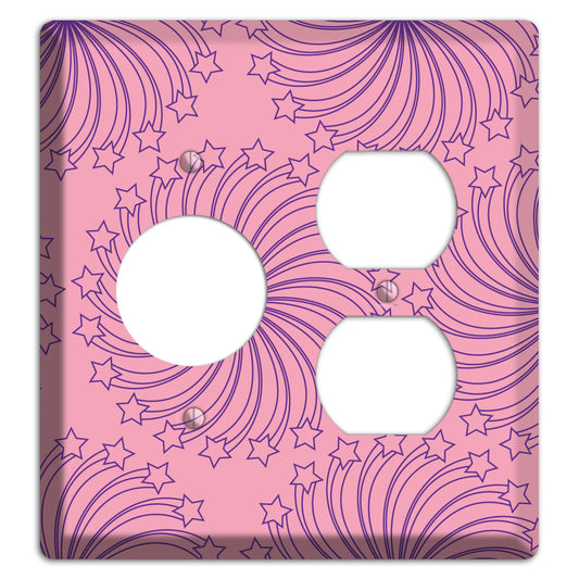 Pink with Purple Star Swirl Receptacle / Duplex Wallplate
