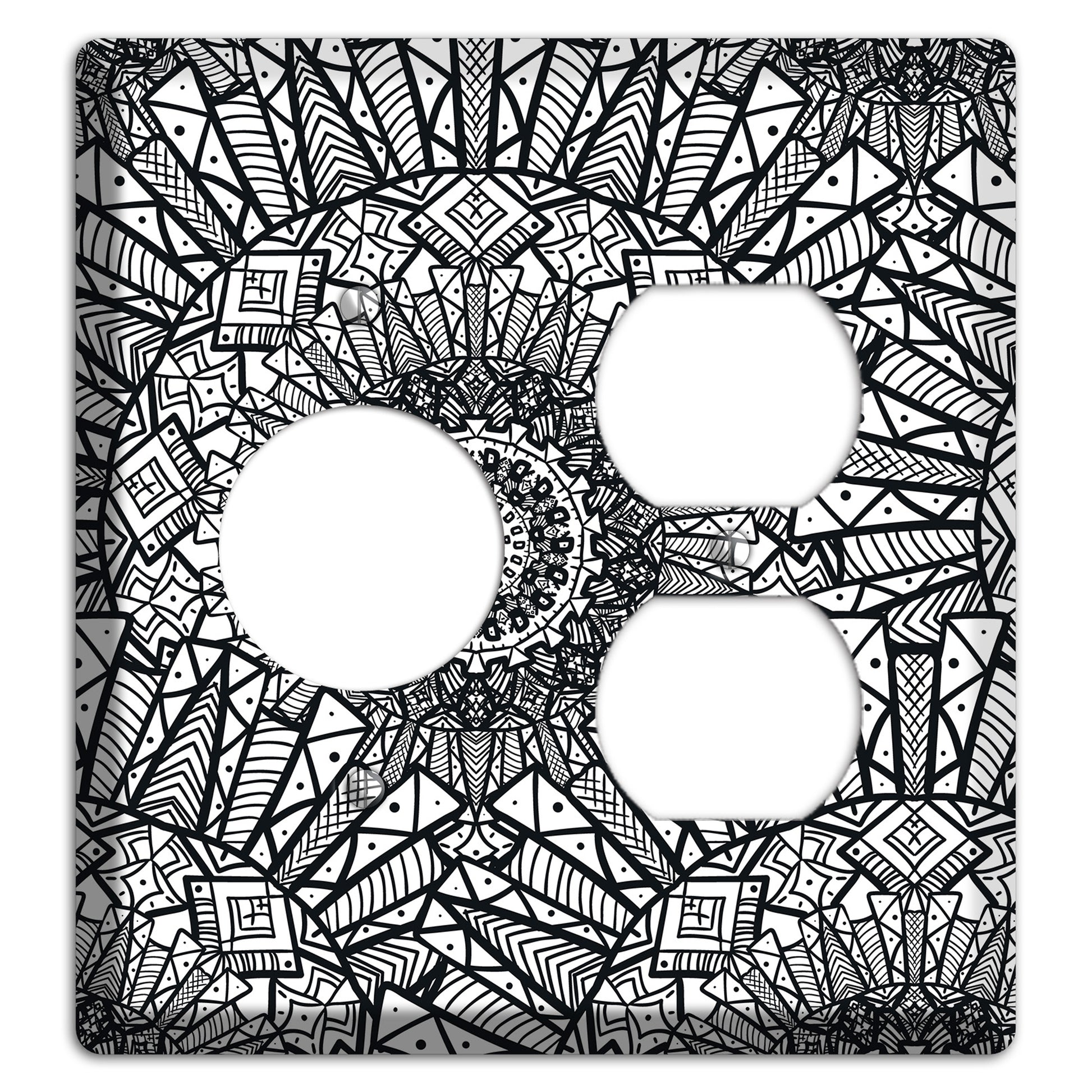 Mandala Black and White Style X Cover Plates Receptacle / Duplex Wallplate