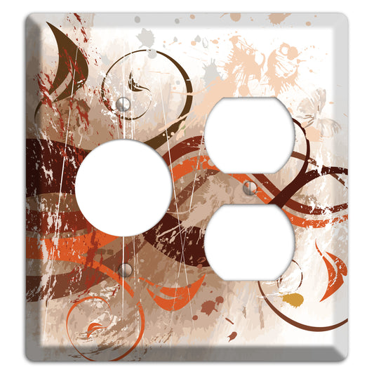 Brown Maroon Orange Swirl and Splatter Receptacle / Duplex Wallplate