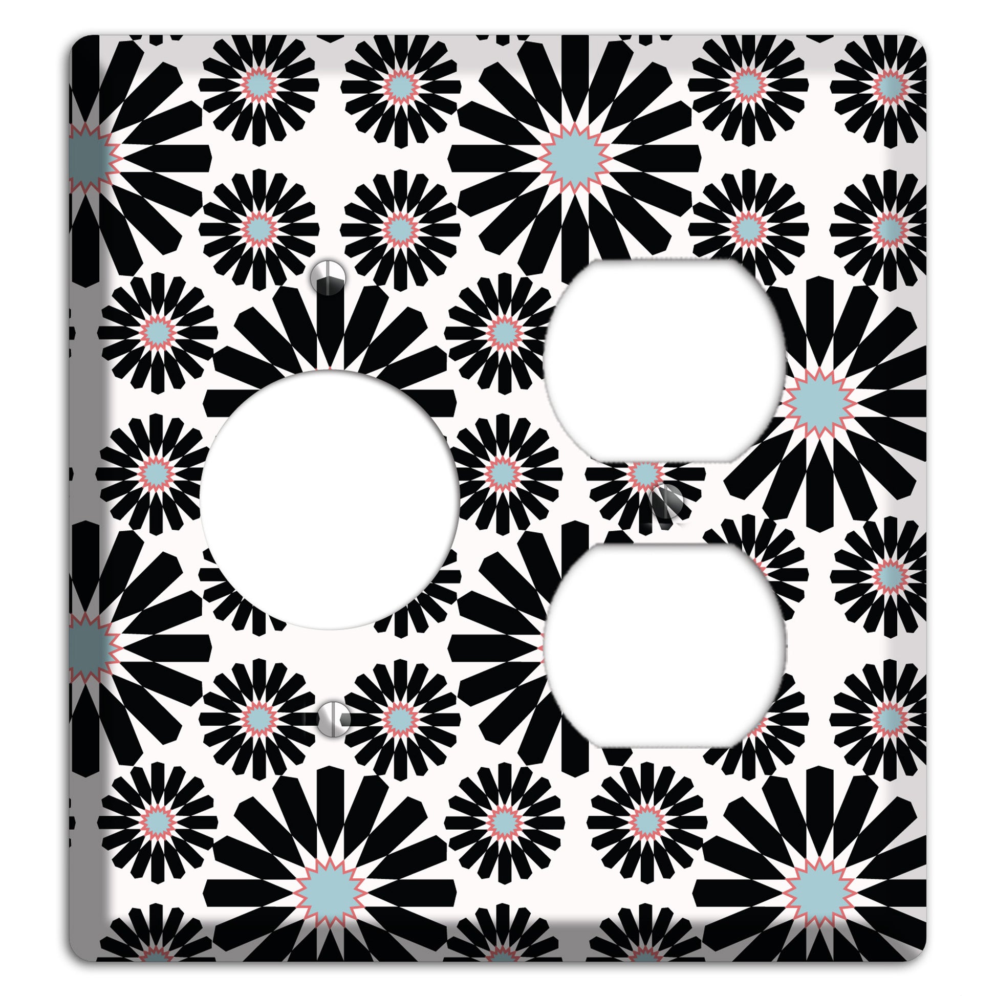 Dusty Blue Maroon Scandinavian Floral Receptacle / Duplex Wallplate