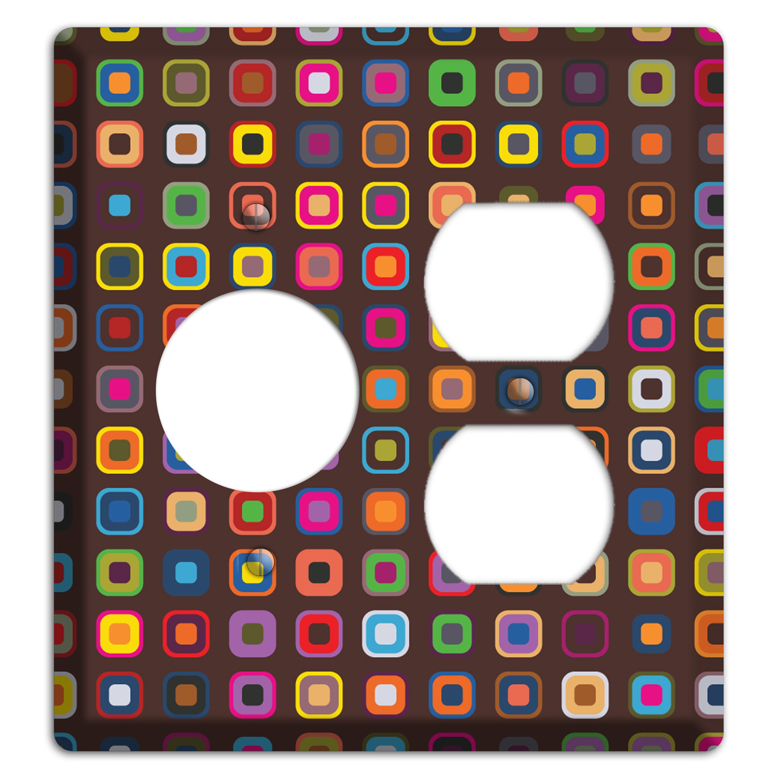 Brown with Multi Retro Squares Receptacle / Duplex Wallplate