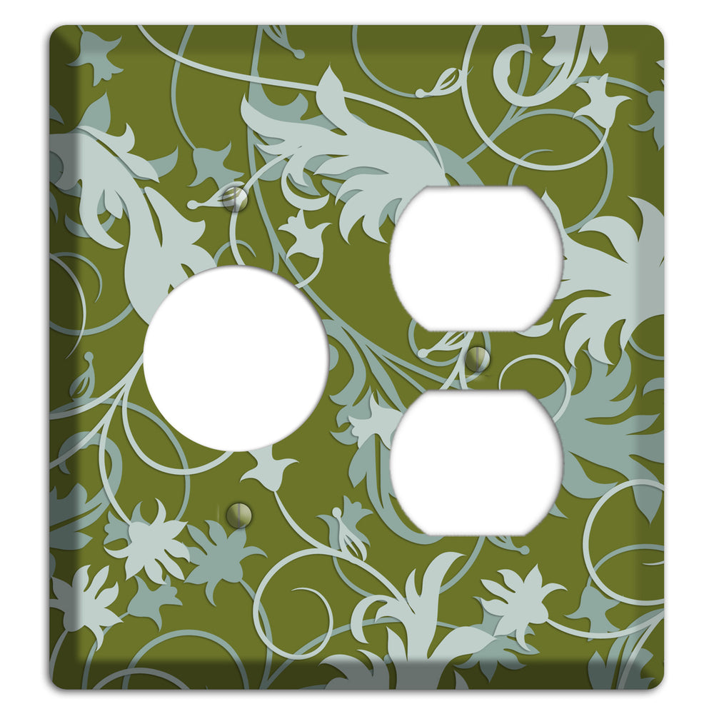 Green and Beige Victorian Sprig Receptacle / Duplex Wallplate