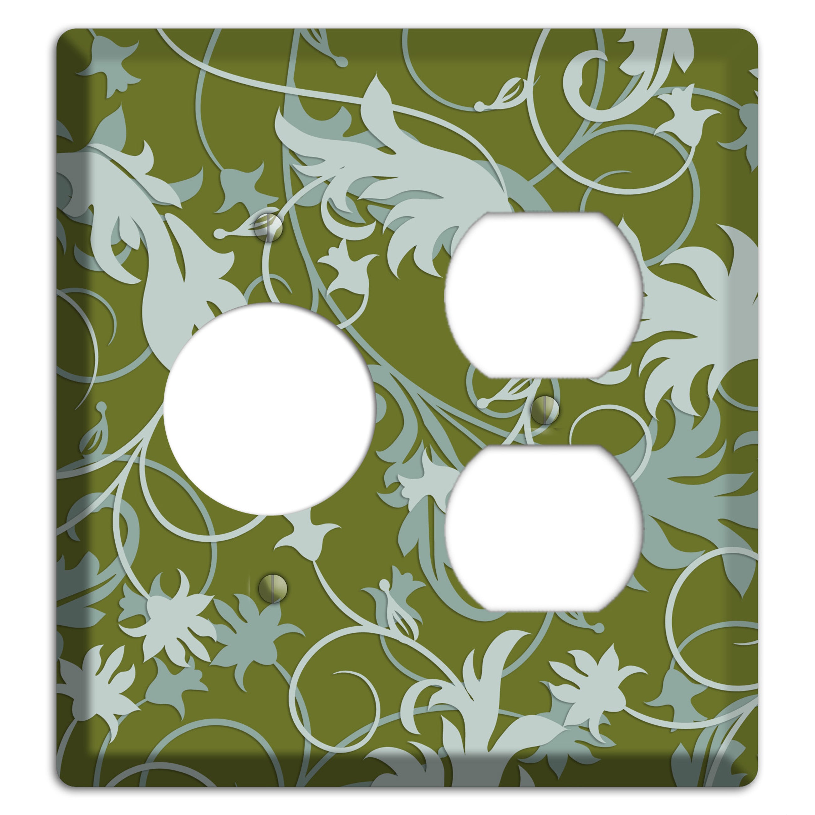 Green and Beige Victorian Sprig Receptacle / Duplex Wallplate