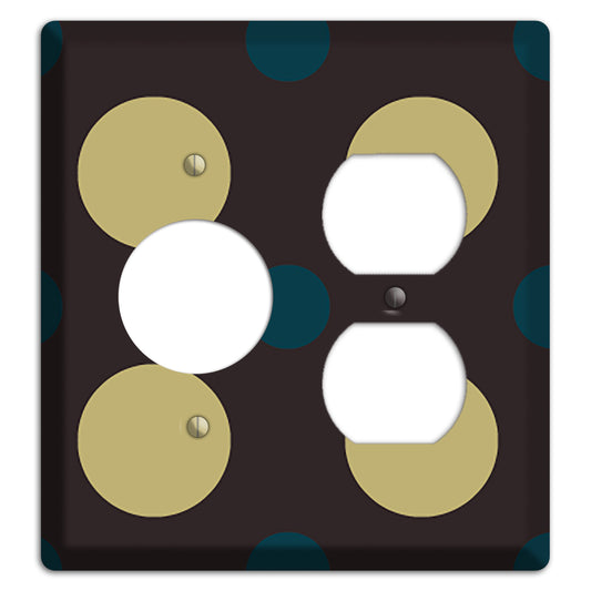 Brown with Olive and Dark Aqua Multi Polka Dots Receptacle / Duplex Wallplate