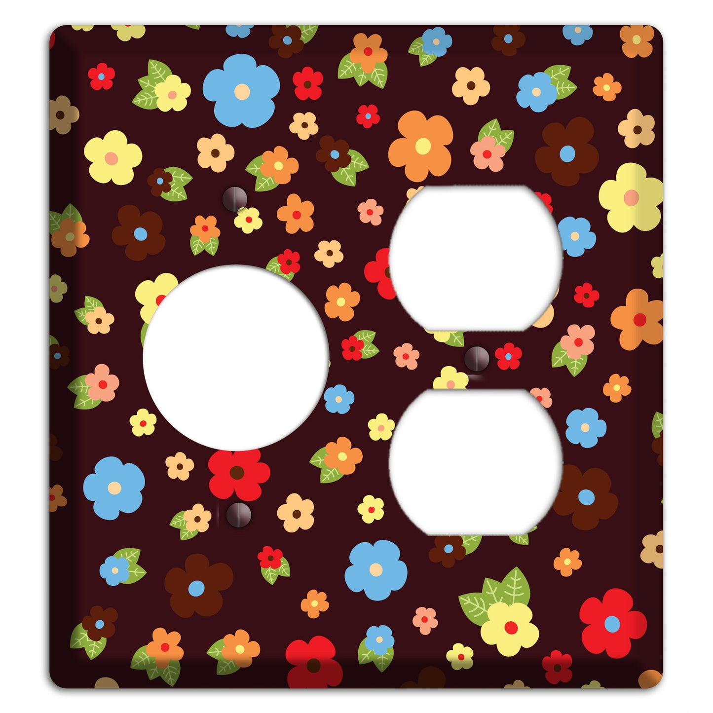 Brown Tiny Delicate Flowers Receptacle / Duplex Wallplate