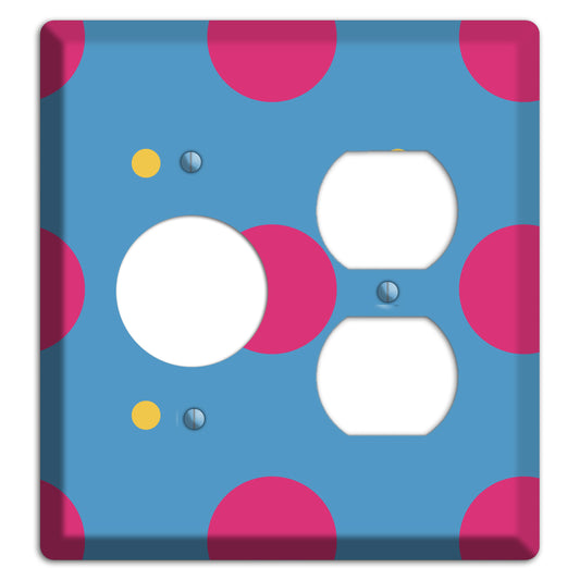 Blue with Pink and Yellow Multi Tiled Medium Dots Receptacle / Duplex Wallplate