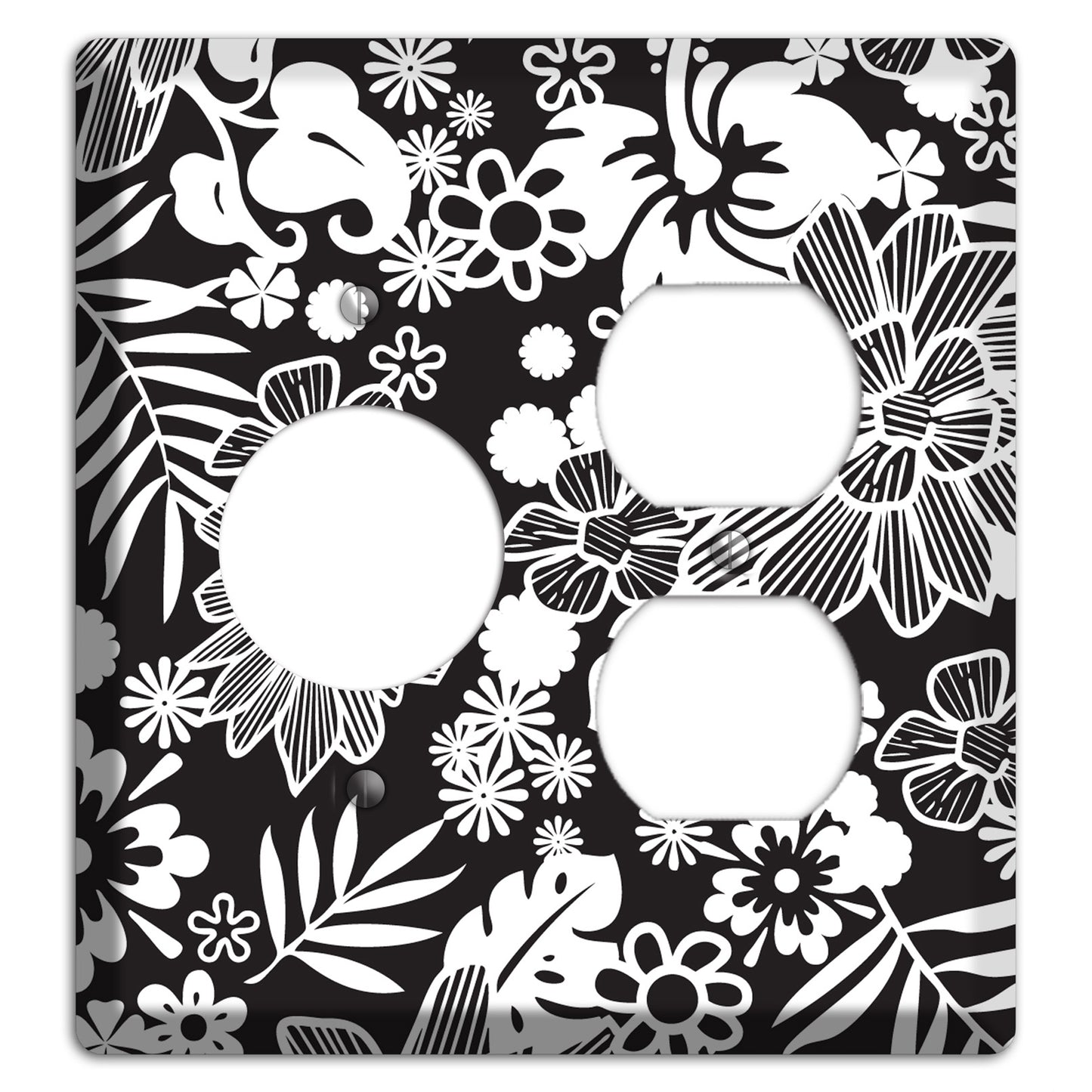 Black with White Tropical Receptacle / Duplex Wallplate
