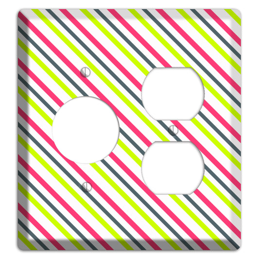 Fuschia and Lime Angled Stripe Receptacle / Duplex Wallplate