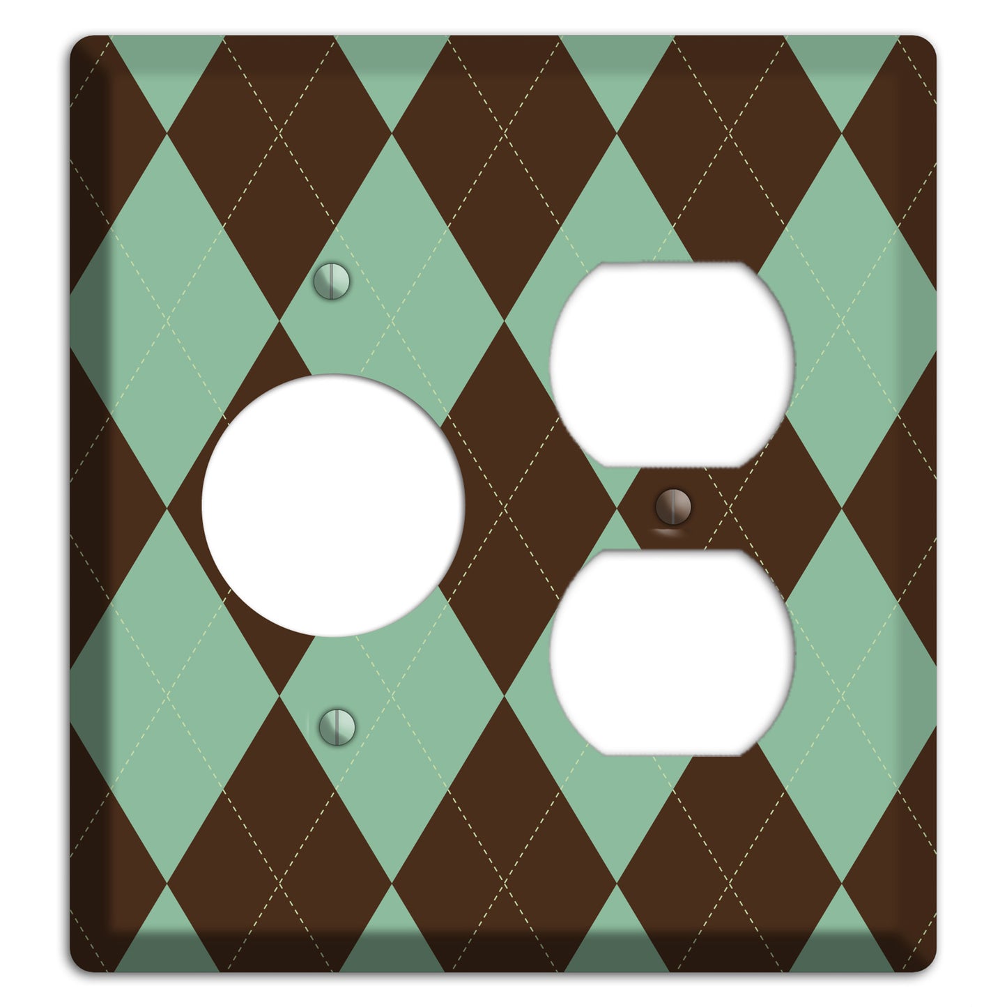 Green and Brown Argyle Receptacle / Duplex Wallplate