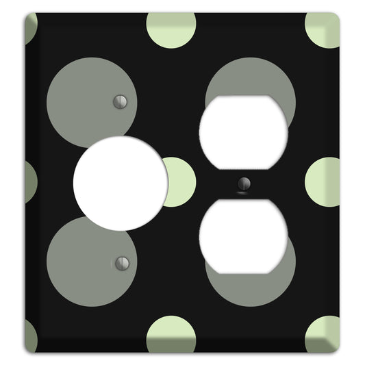 Black with Grey and Sage Multi Medium Polka Dots Receptacle / Duplex Wallplate