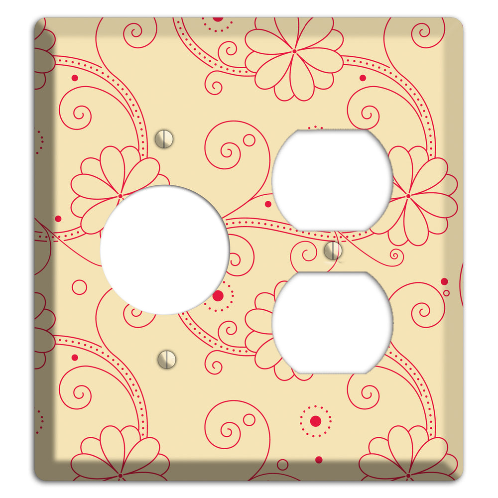 Off White Floral Swirl Receptacle / Duplex Wallplate