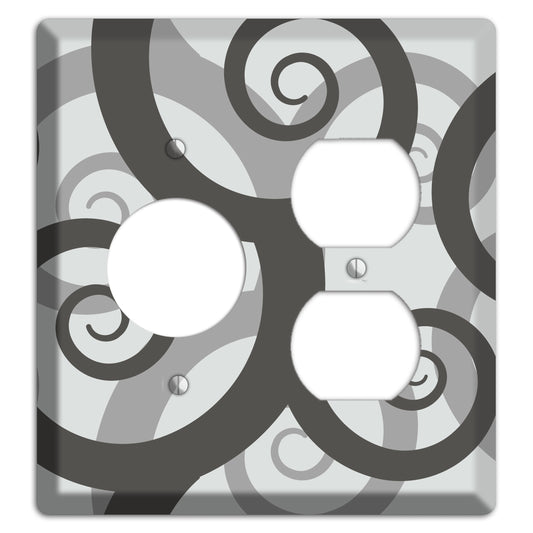 Grey with Black Large Swirl Receptacle / Duplex Wallplate