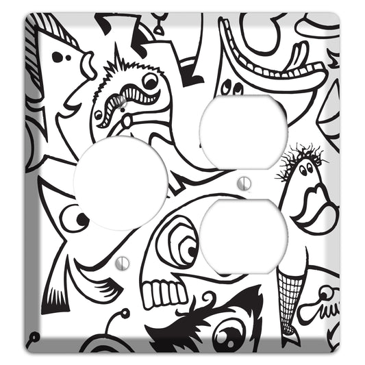 Black and White Whimsical Faces 2 Receptacle / Duplex Wallplate