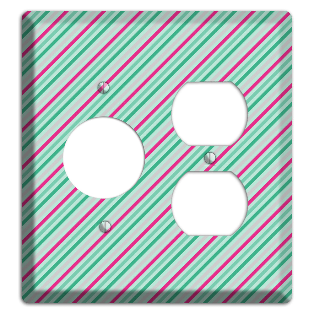 Grey Fuschia and Multi Aqua Angled Stripes Receptacle / Duplex Wallplate