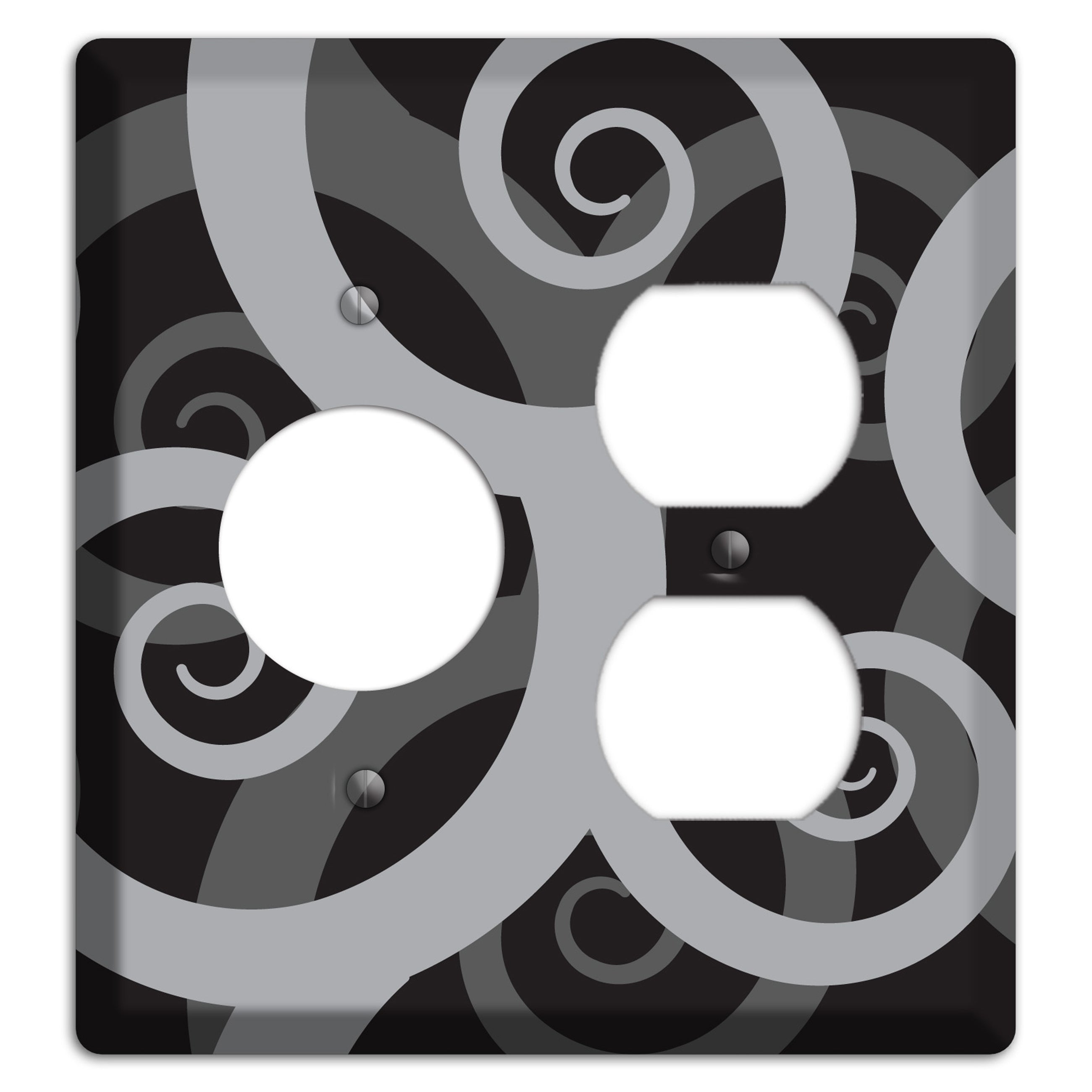 Black with Grey Large Swirl Receptacle / Duplex Wallplate