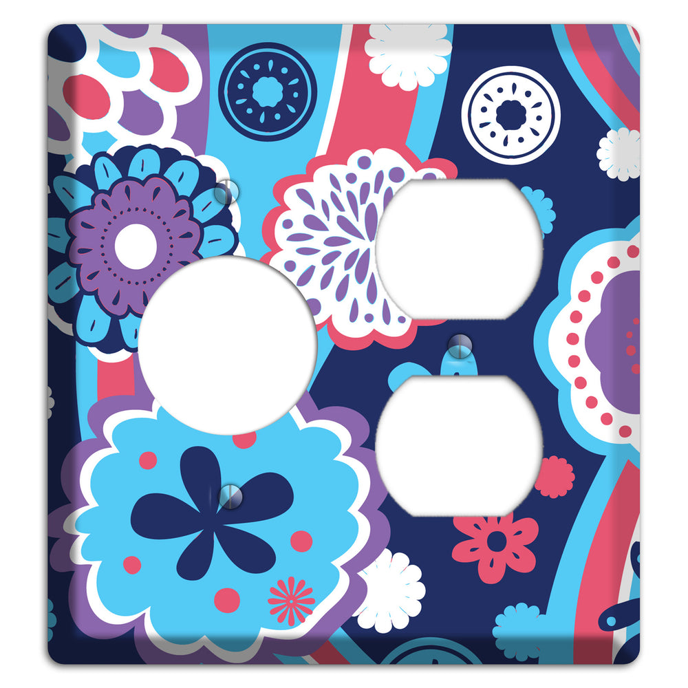 Blue Purple and Pink Retro Suzani Receptacle / Duplex Wallplate