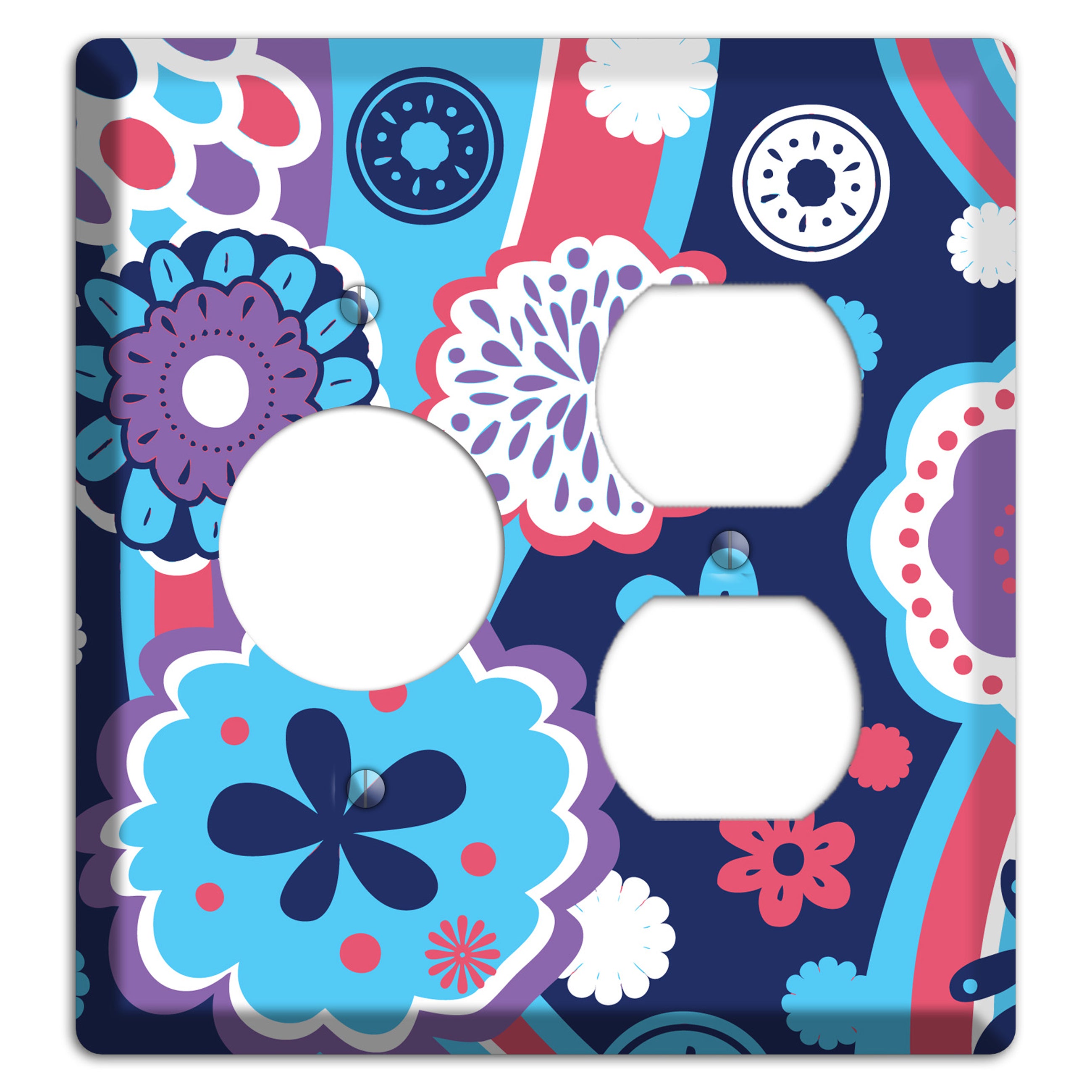 Blue Purple and Pink Retro Suzani Receptacle / Duplex Wallplate