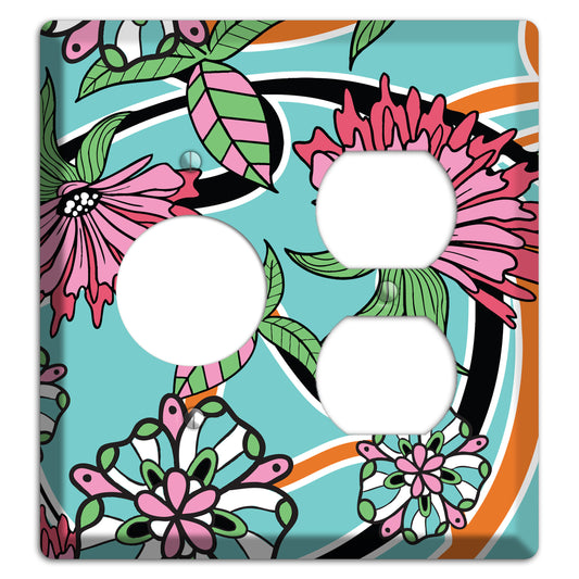 Turquoise with Pink Flowers Receptacle / Duplex Wallplate