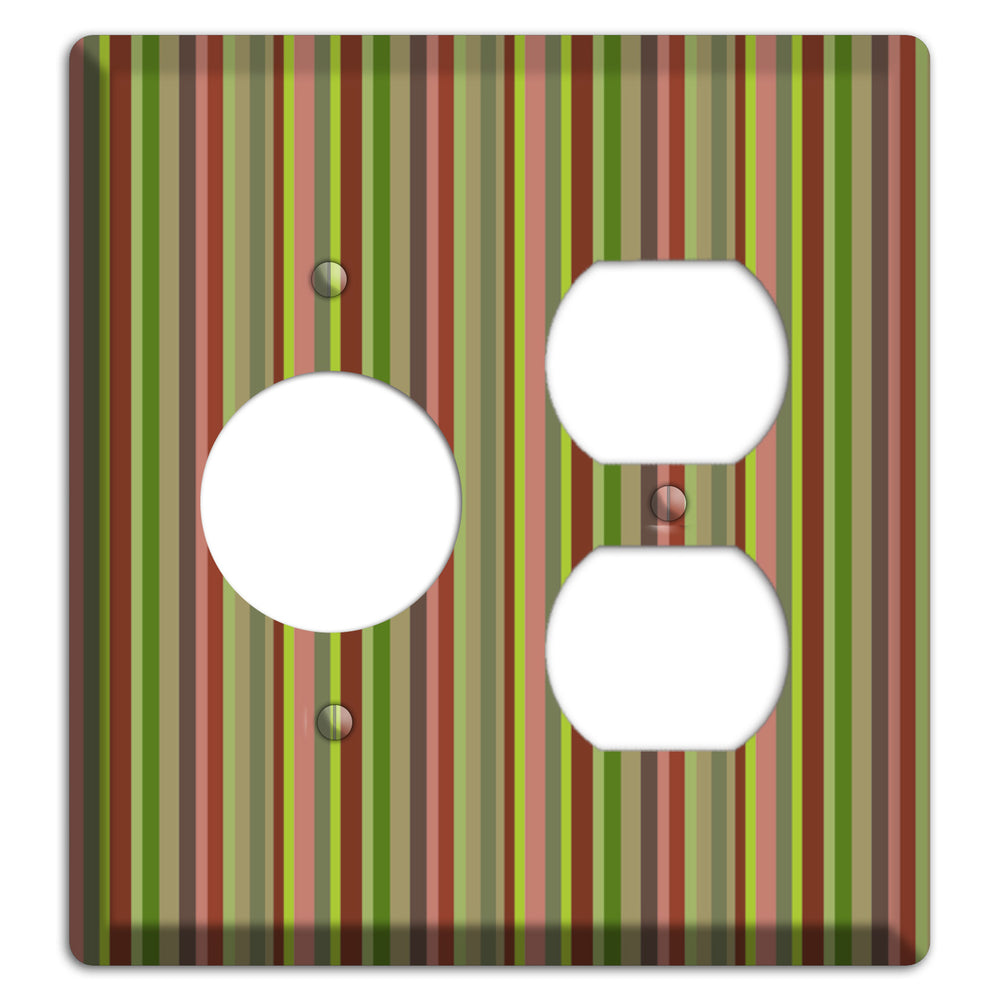 Multi Olive Burgundy Vertical Stripes Receptacle / Duplex Wallplate